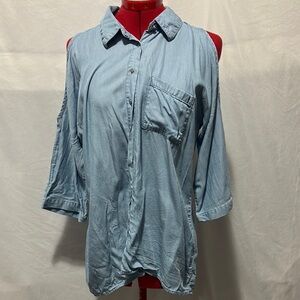Blue Relaxed Button Down Shirt with Notched Collar